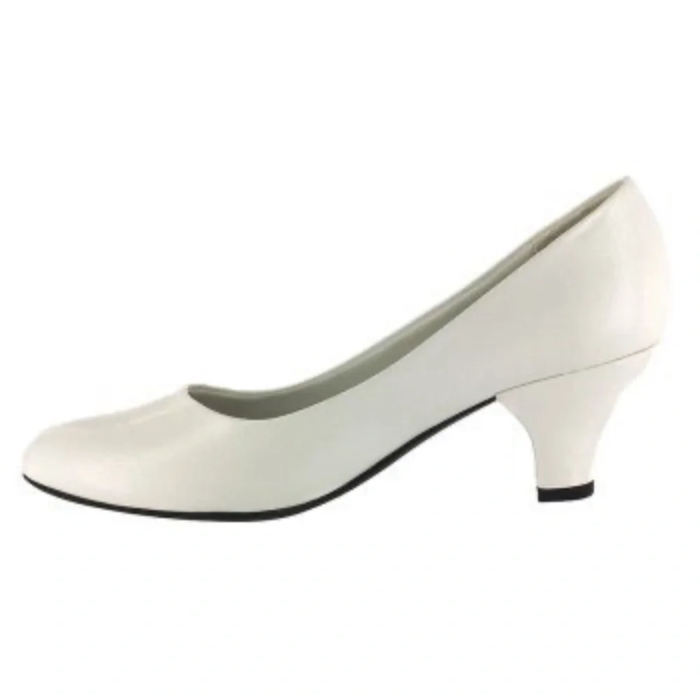 NEW EASY STREET WOMENS FABULOUS FAUX LEATHER SLIP ON HEELS PUMPS SHOES WHITE - Picture 3 of 5